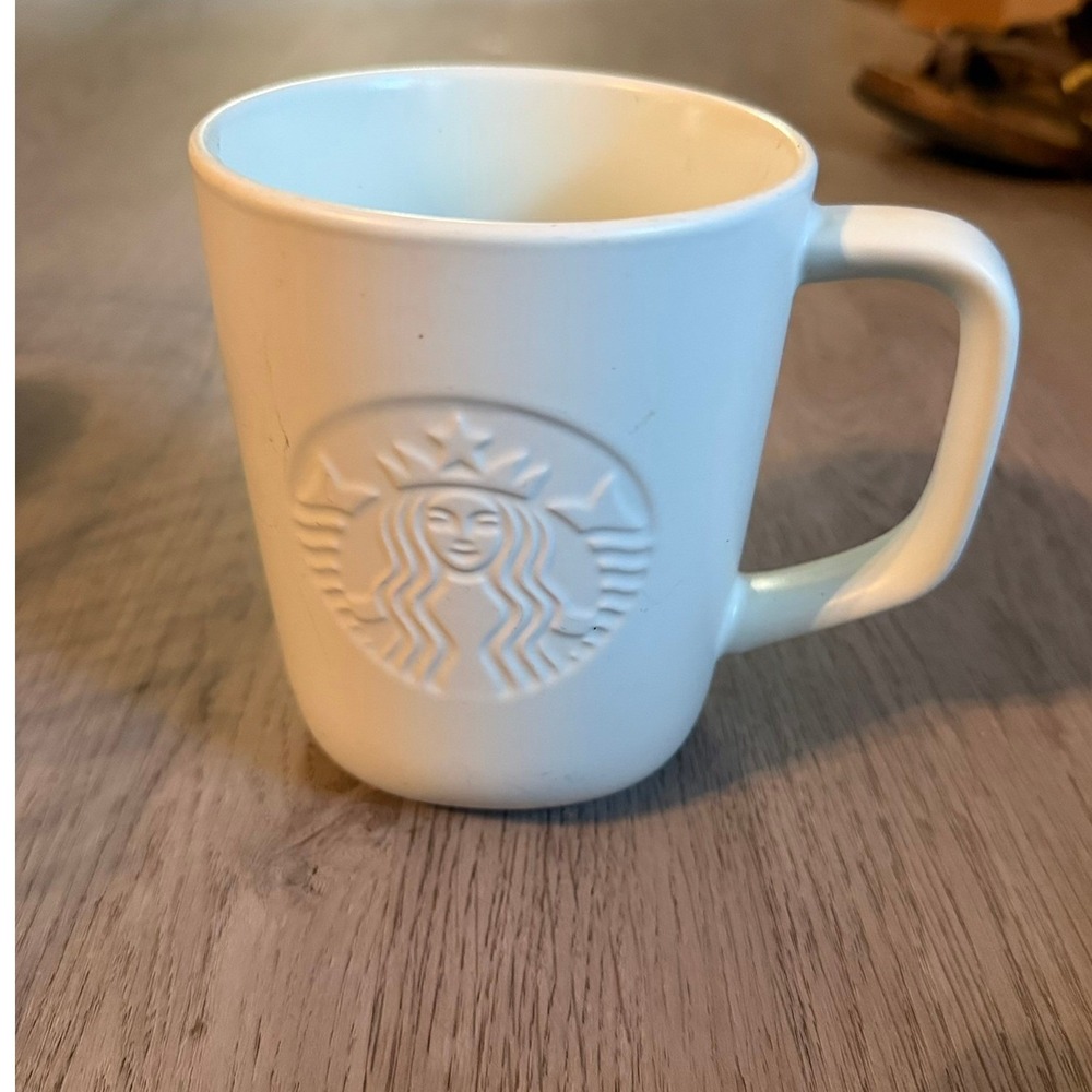 Starbucks Coffee Mug White Embossed Siren Ceramic